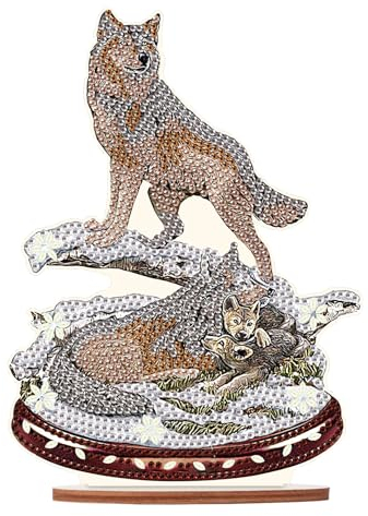 DCIDBEI Peinture Diamant Décoration de Table Loup 13x20cm - Diamond Painting Ornement Animaux - Kits Tableau en Perles à Coller - Fait à la Main - Bébé Loup