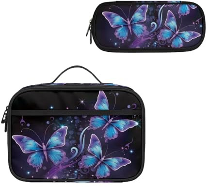 COEQINE Butterfly Lunch Notes Case for Teens Durtable Dustproof Waterproof Girls Women Lunch Bag with Handles Portable