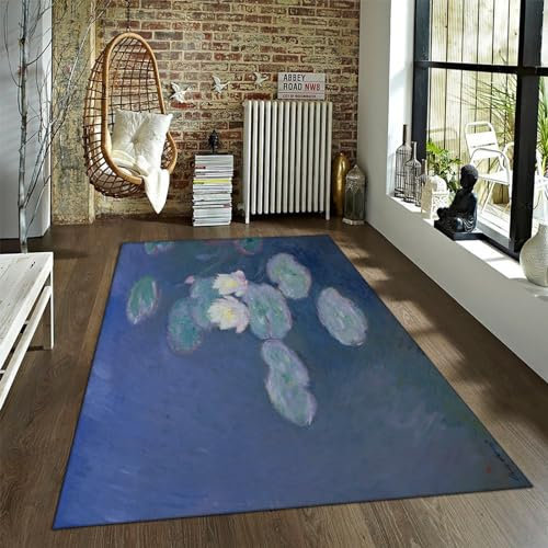 LANDERSION Seerosen Teppiche Claude Monet Stil Bauernhaus Teppich Maschinenwaschbar Niederflor Schlafzimmer Teppich Runner Vintage Großflächenteppich 90x180cm