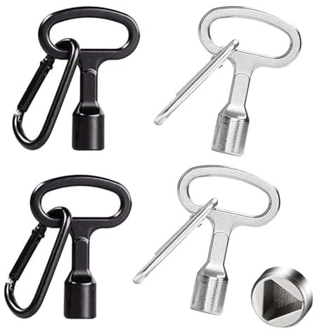 Clé Triangle WISIRENT, 4 Pièces Clés Triangulaires Métal Clé Triangle, Clé Universelle avec Mousquetons, pour Verrou Triangulaire de 9 Mm, Clé Triangle Poubelle pour Armoire de Compteur Électrique À E