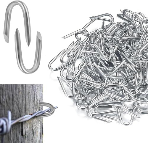 Graffe a U, graffe per ghirlande, graffe per recinzioni, per reti, recinzioni, legno, reti metalliche, filo spinato, chiodi a U, chiodi a U, anse di filo, 200 pezzi