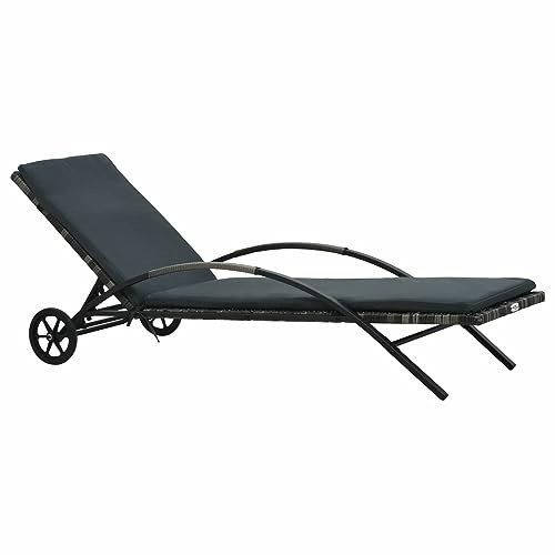 Homgoday Sonnenliege mit Kissen und Rädern aus Polyrattan, anthrazit, Möbel, Sonnenliegen, Schlafsofa, Gartenliegen, Pool-Liege, Sonnenliege für den Garten