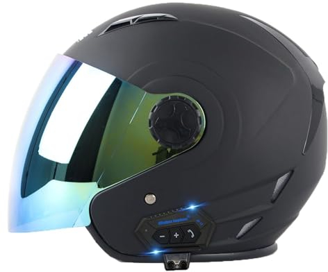 Motorradhelm Bluetooth Jethelm 3/4 Helm,ECE Zertifizierung Motorrad Integrierter Bluetooth-Helm Jet Scooter Helm Rollerhelm Jet-Helm Herren Damen mit Visier Herren Damen(10,XL(61~62CM))