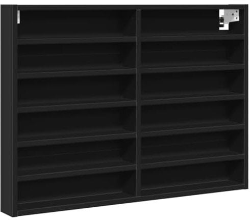 vidaXL Vitrinenschrank, Sammlervitrine 12 Ablagen, Hängevitrine Wandregal für Wohnzimmer, Glasvitrine Wandvitrine Hängeregal, Schwarz Holzwerkstoff