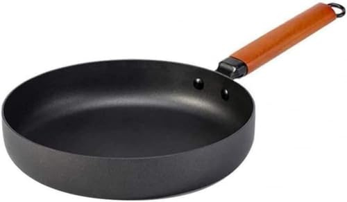 MYVVKIA Bratpfanne, Wok-Pfanne mit Holzgriff, runde Bratpfanne zum Grillen, Dämpfen und Schmoren
