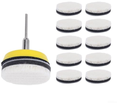 Pure Wool 2 Inch Buffing Polishing Pad for Car, Glass, Furniture 11PCS Set, Wool Felt Polishing Buffing Wheel, Wool Polishing Pad Wheel Set for Rotary Tool Accessories
