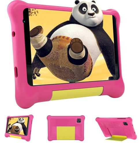 HotLight Tablet para niños Android 13,Tableta Infantil 7 Pulgadas con 5GB RAM 32GB ROM (TF 128GB),Doble Cámara, Bluetooth, Control Parental, Funda EVA (Rosa)
