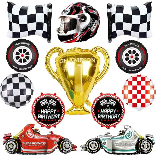 Auto Geburtstagsdeko Luftballons Set - 12 Stück Rennwagen Folienballons Dekoration mit Racing Cars Folienballons, Rennauto Ballon, Cars Themen Party Dekoration für Junge