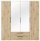FORTE CADIXO Kleiderschrank 200, moderner Kleiderschrank Skandi Stil, 4-türig, 2 Schubladen, Spiegelfront, Holzwerkstoff, Artisan Eiche Holzdekor, 200,3 cm breit x 212,9 cm hoch x 58,9 cm tief
