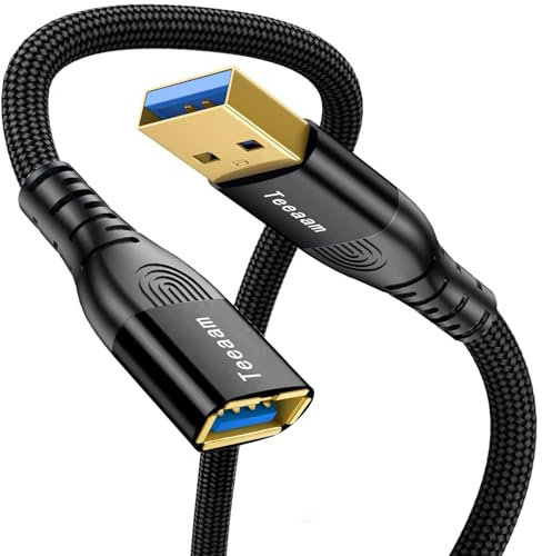Teeaam USB 3.0 Verlängerung Kabel, 0.5M Verlängerungskabel A Stecker auf A Buchse Verlängerung 5Gbps ultraschnelle Nylon Stoffmantel für Kartenlesegerät,Tastatur, Drucker, Scanner, Kamera