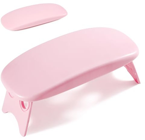 Huakaile Arm Rest for Nails Tech Pink, Foldable Manicure Hand Rest Stand Holder, Professional Nail Art Hand Pillow for Clients Table Desk Station Salon Supplies Accessories