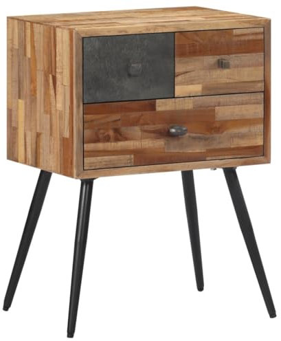 Homgoday Nachttisch 47 x 31,5 x 60 cm aus massivem Teakholz, Möbel Sideboard, Schrank, Bodenschrank, Büromöbel, Nachttisch, Nachttisch, Anrichte für Schlafzimmer