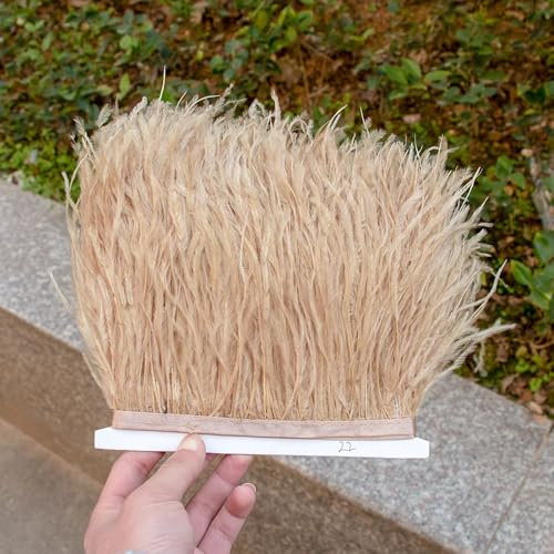 GreatRise 1m Natürlichen Straußenfedern Borte Plüsch Federband Federborte zum Basteln Federn Fringe Trim Fransen mit Satinband für DIY Nähen Hut Kleidung Kostüme Dekoration Kamel 10-13cm