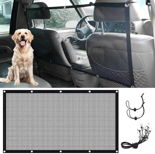 Grille de séparation réglable pour Coffre de Voiture avec Corde et Crochets - Barrière de siège arrière - Accessoires d'intérieur de Voiture (115 x 62 cm)