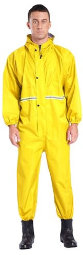 Fldy Men's Hooded Work Overalls Warehouse Garages Workerwear Boiler Suit Mechanic Uniform Jumpsuit Yellow M