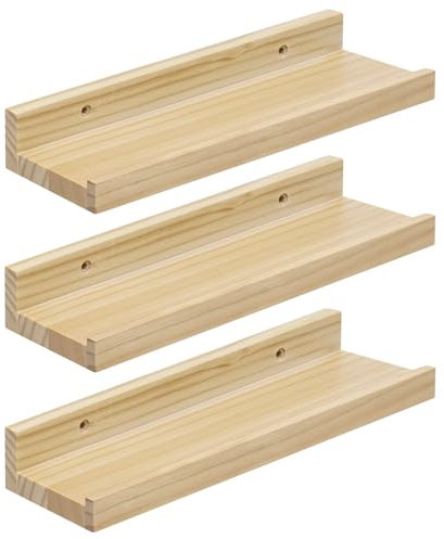 eSituro 3er Set Wandregal Holz, Hängeregal Schweberegal Bilderleiste, Wanddeko für Wohnzimmer Schlafzimmer Küche Badezimmer, 10 kg Belastbarkeit, natürliche Holzfarbe, B30xH4xT10 cm, SWS0375-3