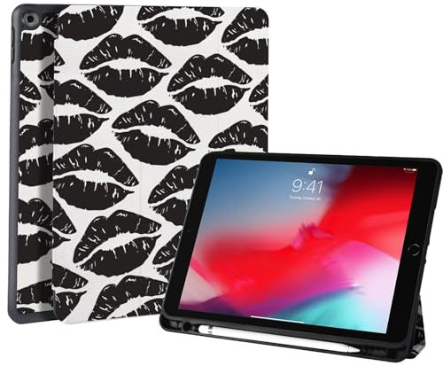 Fycyko Compatible with iPad 9th/8th/7th Generation 2021/2020/2019 Case,iPad 10.2 Inch Case with iPad Pencil Holder & Tip Cover, Cute Sexy Lip Pattern Protective Case-Lip
