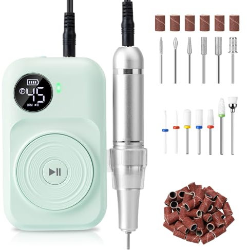 Nagelfräser für Gelnägel Professionell 45000 U/min: Madenia Fräser Nägel Kabellose mit 6 Metall & 7 Keramik Bits, Tragbare Elektrische Nagelfeile für Acrylnägel Maniküre Salon & Zuhause, Grün