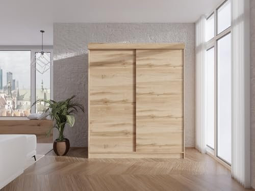 Kleiderschrank mit Schiebetüren 160cm breit Eiche Wotan 160x205 cm