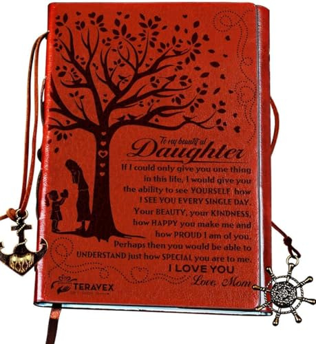 DREAMIYA Personalisiertes Tagebuch für Tochter – Geschenke für Tochter von Mutter, graviertes Leder-Notizbuch, aufmerksames Geburtstags-, Abschluss- und Weihnachtsgeschenk (Mutter zu Tochter)