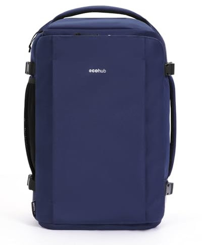 ECOHUB for Ryanair Cabin Bags 40x20x25, 20L Underseat Carry on Backpack with 14” Laptop Compartment, Water-resistant Travel Hand Luggage Bag, Recycled Rucksack with Anti-theft Pocket, Dark Blue