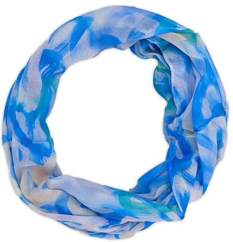 styleBREAKER Damen Loop Schal mit Brushstroke Herz Muster | luftiger Schlauchschal | weiches Halstuch für Frühling und Sommer aus Viskose 79 x 49 cm, Farbe:Blau