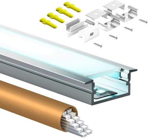 HOOLED LED Aluminium Profil 2 m für LED-Streifen 10 Stück, U-Form Trockenbauprofil Größe 19,7 x 10 mm - Geeignet für alle Streifen bis 15,5 mm Mit mattem undurchsichtigem PC-Deckel
