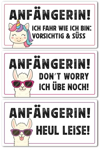 P010 Anfänger Aufkleber 3er Set – Auswahl: Anfänger oder Anfängerin – Lustige Autoaufkleber für Fahranfänger – wetterfest – PrintAttack – je 17x8,5 cm (Variante 1 Anfängerin)