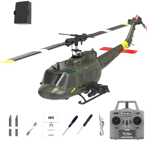 NBJIALIN RC Era C032 UH-1 Huey Hélicoptère télécommandé pour Adulte, 1/48 Sacle 2,4 G 6 CH Gyro Stabilized Aircraft avec Maintien d'altitude et Flux Optique, Drone Cascade 3D (Vert)