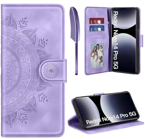 ivencase Lederhülle für Xiaomi Redmi Note 14 Pro 5G Hülle, Premium Klappbar Flip Wallet Handyhülle, [PU Leder] [Kartenfach] [Ständer] Schutzhülle Kompatibel mit Redmi Note 14 Pro 5G, Hellviolett