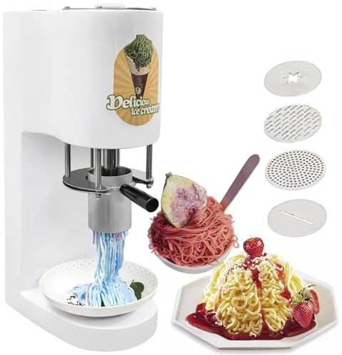 moupeaktain Spaghetti Ice Cream Machine for Commercial, Stainless Steel, Ice Cream Noodle Shape Maker Machine, With 4 Shape Molds, 420 Ml Hopper, For Gelato & Dessert Shops