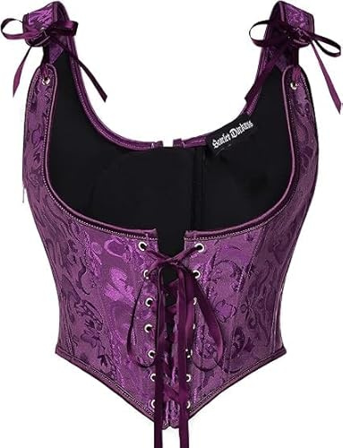 SCARLET DARKNESS Corset Tops for Women Vintage Jacquard Renaissance Underbust Corsets Dark Purple 14