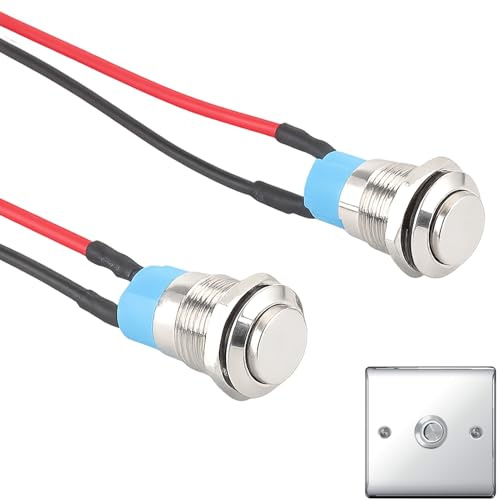 2PCS Interrupteurs à Bouton,Interrupteurs à Bouton Poussoir Momentanés 12mm Avec Câble, pour Klaxons,3-220V, Sonnettes de Voiture, Voitures, etc(Tête Haute)