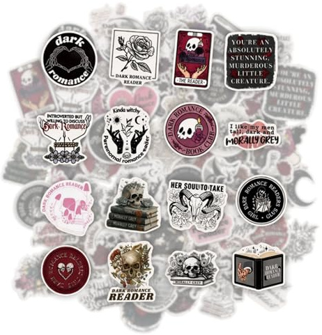Mazo Moon 50 x Stickers Dark Romance & Romantasy Reader Stickers – Waterproof Vinyl Decals for BookTok & Bookstagram, Journals, Scrapbooking, Laptops, Water Bottles & Gothic Fantasy Fans