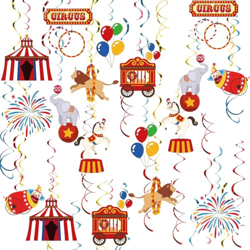 48 Stück Karneval Girlanden, Karneval Party Dekorationen, Clown Girlande Luftschlangen, Zirkus Hängewirbel Dekorationen, Zirkus Deko für Fasching Karneval, Geburtstag, Party