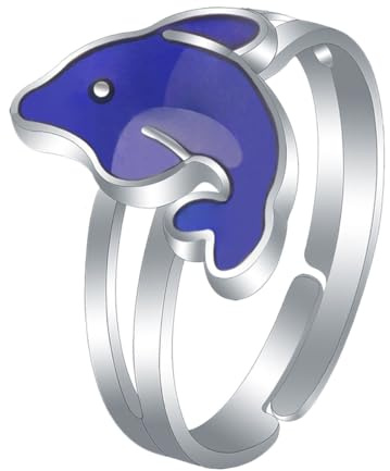 RORPOIR Temperaturempfindlicher Stimmungsring im Delfin Stil Leichter Thermochrom Fingerring Verstellbarer Farbwechselring für Damen und Kinder zu Mottopartys