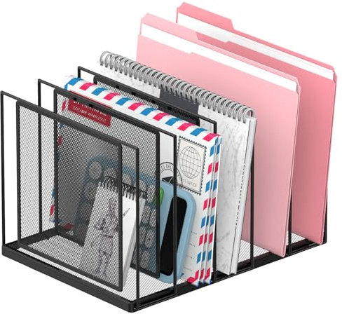 RITOLLO 5-Section Metal Desk File Organiser, Black