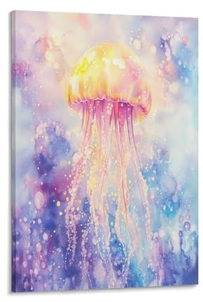 EUUMKOO Schöne Quallen-Wandkunst, Unterwasser-Meereslandschaft, Bild auf Leinwand, Druck-Poster, Dekoration, Kunstwerk für Zuhause, Wohnzimmer, Schlafzimmer, Wanddekoration, 40 x 60 cm