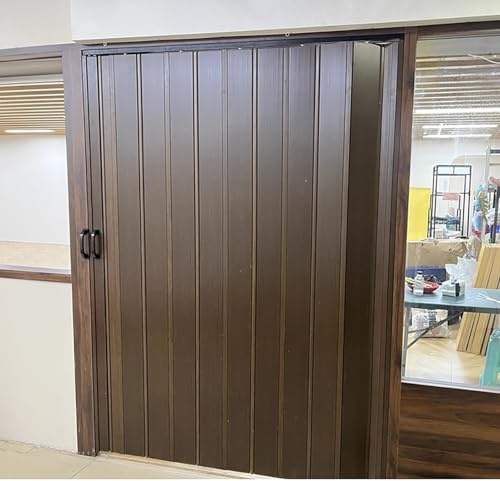 Porte accordéon, Tailles multiples intérieures de Brown de grain en bois de PVC de voie en aluminium de porte coulissante d'accordéon(48x75in(122x190cm))
