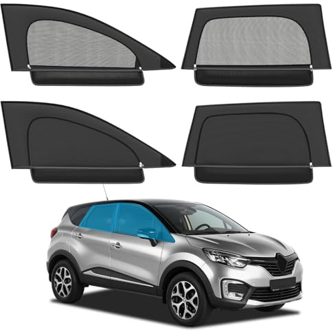 2 en 1 Parasol de Coche Mosquitera para Renault Captur 2019-2026, Ventanas Laterales Delantera y Trasera Parasol Coche Bebe Antimosquitos protección UV para bebés niños Adultos Mascotas