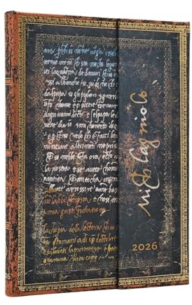 2026 Michelangelo, Handwriting (Embellished Manuscripts Collection) Midi 12-Month Horizontal Hardcover Flexi Day Planner 2026 (Wrap Closure)