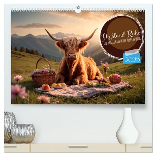 Highland Kühe (hochwertiger Premium Wandkalender 2025 DIN A2 quer), Kunstdruck in Hochglanz