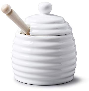 WM Bartleet & Sons 1750 Pot à miel traditionnel en porcelaine avec cuillère en bois de hêtre 11 cm - Blanc - T260