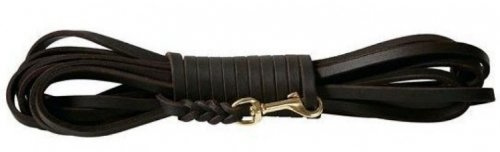 Fettlederleine Schleppleine aus Leder für Hunde 5m, 7,5m, 10m (5m x 12mm schwarz Chrom)