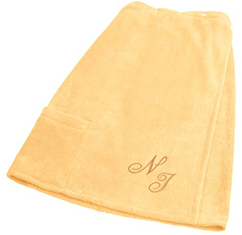 Lashuma Framsohn Saunatuch Fun Sarong Saunakilt für die Dame, Farbe Limone Gelb, Bestickt mit Ihrem Wunsch Monogramm in Gold Gelb