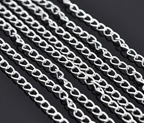 2 Metres Silver Plated Curb Open-Link 6.4mm x 4.2mm Chain for Jewellery Crafts Making, Decoration, Necklaces