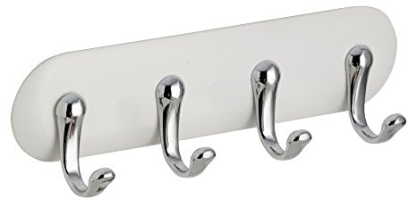 iDesign AFFIXX selbstklebendes Schlüsselbrett | wandmontierte Hakenleiste ohne Bohren | kleiner Schlüssel Organizer mit 4 Haken | Kunststoff weiß