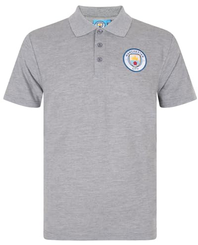 MANCHESTER CITY FC Official Football Gift Mens Crest Polo Shirt Grey Large