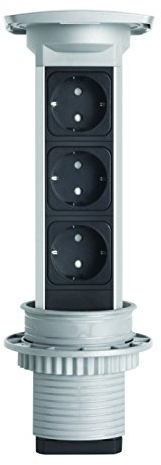 Kopp VersaPull Versenkbarer Steckdosenturm, Tischsteckdose mit Ausziehfunktion zum Einbau in Möbel oder Arbeitsflächen, 3 Schutzkontakt-Steckdosen, max. 3400W, IP20, 939614013, 3400 W, Alu