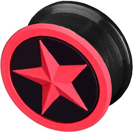 viva-adorno 1 Stück Flesh Plug Tunnel Ohr Piercing Silikon flexibel Stern Größe 4-26mm Z156, 5 schwarz/rot Z156, Gr. 20mm